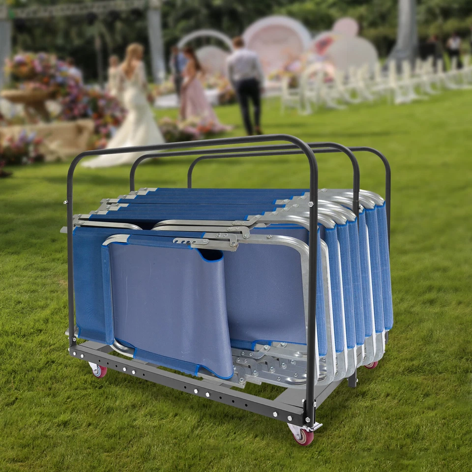 Folding Table Cart Metal Table Cart Folding Table Trolleys W/ Handle & Wheel - Image 2 of 4