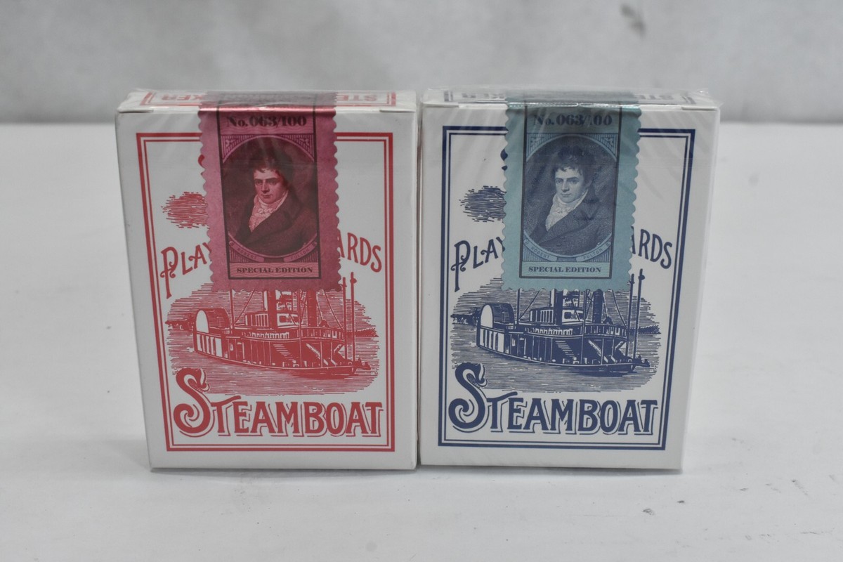 Steamboat 999 Gilded 2 Deck USPCC Playing Card Deck Red & Blue