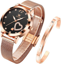 Set de regalo de reloj para mujer con pulsera de oro rosa
