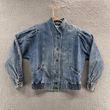Vintage Crest Hollow Jacket Women Medium Blue Denim Jean Button Biker 80s 90s