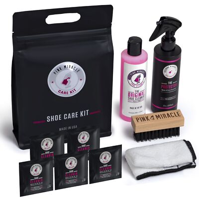 Pink Miracle Shoe Care Kit w/ 8oz Sneaker Cleaner Fabric Repellent Spray  Wipes