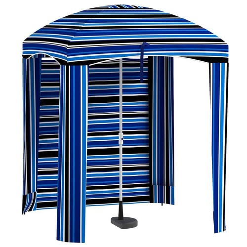 Outsunny Strandschirm 5,9 Fuß tragbar blau + weiß + schwarze Streifen mit belüfteten Fenstern