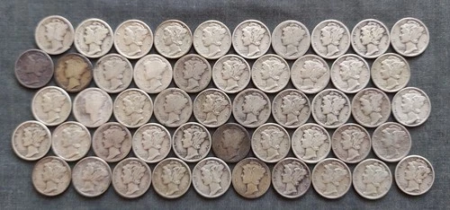 (50) Mercury Dimes ~Lot Various Dates, Grades, and Mint Marks ~ Free Shipping ~
