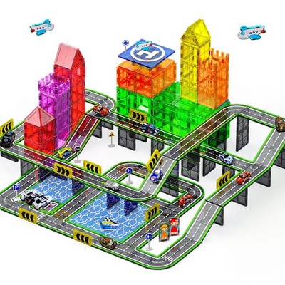 121PCS Magnetic Tiles Road Set with Pullback Cars. Magnet Tiles for Building ...