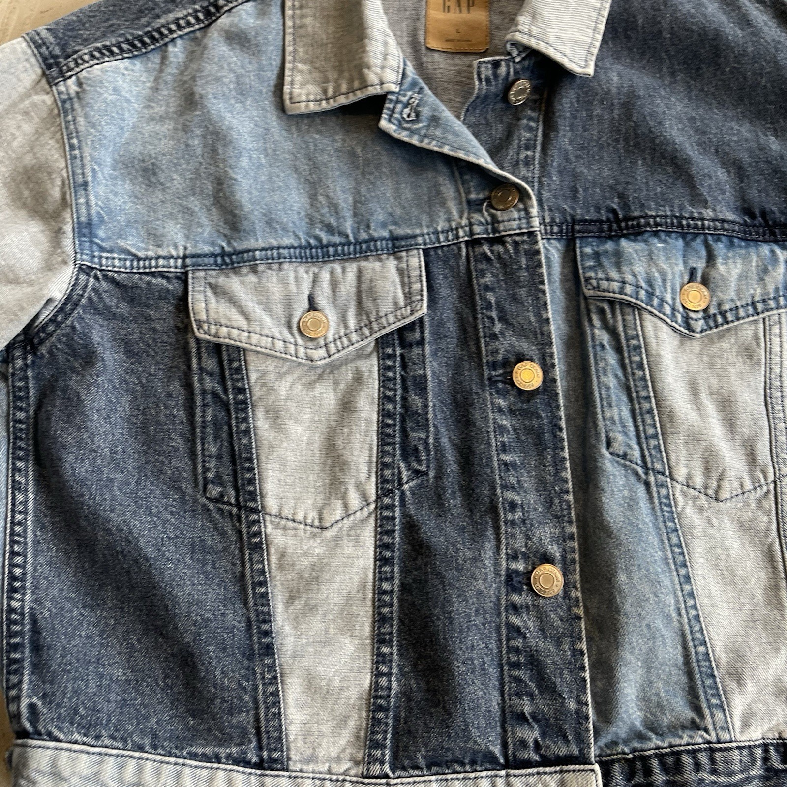 GAP Patchwork Denim Jacket Women's Large L Multi … - image 2