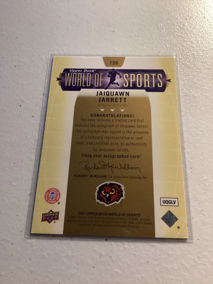 2011 Upper Deck World of Sports - Jaiquawn Jarrett #136 Autographs (AU, RC) - Image 2 of 2