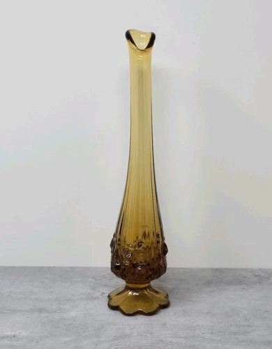 Fenton Swung Vase Art Glass Amber Gold 11"  Cabbage Rose