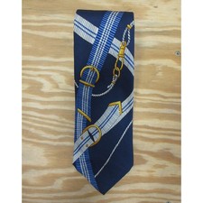 VGT Polo Ralph Lauren Neck Tie Men Blue Silk Equestrian Belt Buckle Rope USA 90s