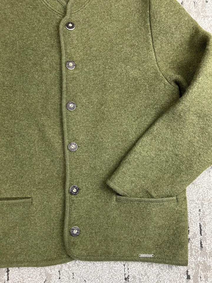 Abrigo Cárdigan Chaqueta Giesswein Verde Oliva Lana con Bolsillos Talla Austriaca L/XL Foto 3 de 4