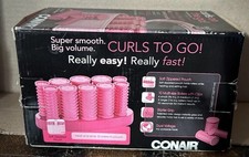 Conair Curls On The Go Travel Size Hot Rollers 10 Rollers 3 Sizes Pink