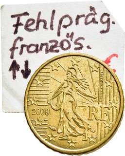 FITZ France Frankreich 10 Euro Cent Fehlprägung 2009 RV 180 Grad Gedreht ØIVO588