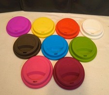 Set of 9 Silicone Cup Lids Drinking Lid 3.5" Reusable Sealed Mug Great Colors