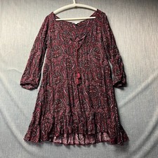 American Eagle Outfitters Women's Dress Size M Burgundy Boho Ruffle Tassel Neck
