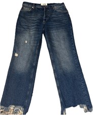 Free People We The Free Jeans 29 Maggie Mid Rise Straight Sequoia Blue Crop Boho
