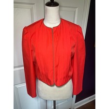 Vintage Cropped Red Collarless Pleated Blazer Jacket Size Medium