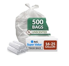 Reli. SuperValue 16-25 Gallon Trash Bags 500 Count Bulk Clear Garbage 20 Rolls
