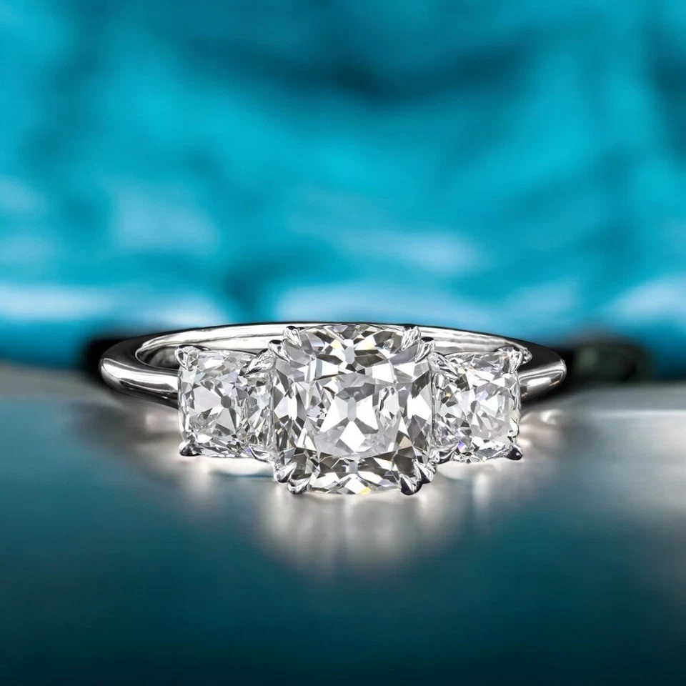 Diamond Gold Ring For Women Lab Grown Cushion 2.7 Carat IGI Certified 14k  White - Image 3 of 4