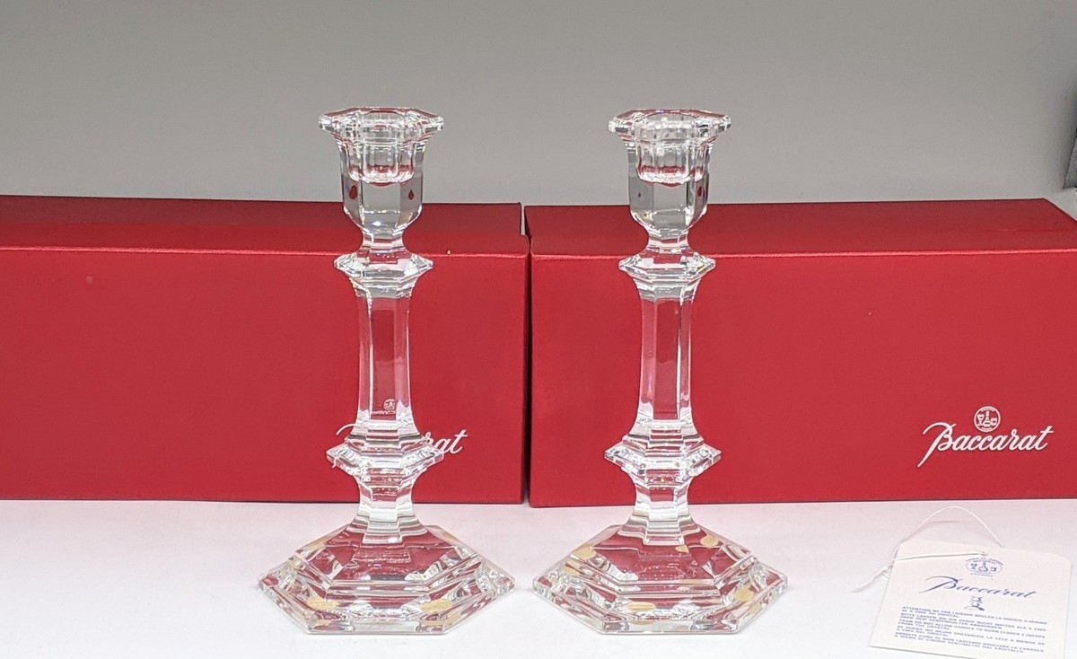 Pair BACCARAT 7” Harcourt Versailles Candlesticks Crystal Candle