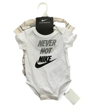 Nike Baby Boy 3 Piece Bodysuit Set ~ Beige , White & Gray ~6 Months