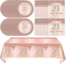Rose Gold 21st Birthday Theme, Disposable, 1Piece Tablecloth for 20 Guests 
