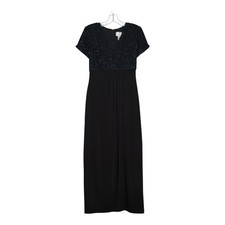 Basix II Black Sequin Beaded Empire Waist Maxi Dress Gown Womens Size 6 V-Neck