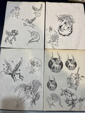 Unicorns tattoo flash Art Butler PA 1990s - 4 Prints