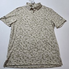 Adidas Men's Medium Polo Shirt Beige Tan Camo Performance Golfer Casual Flex