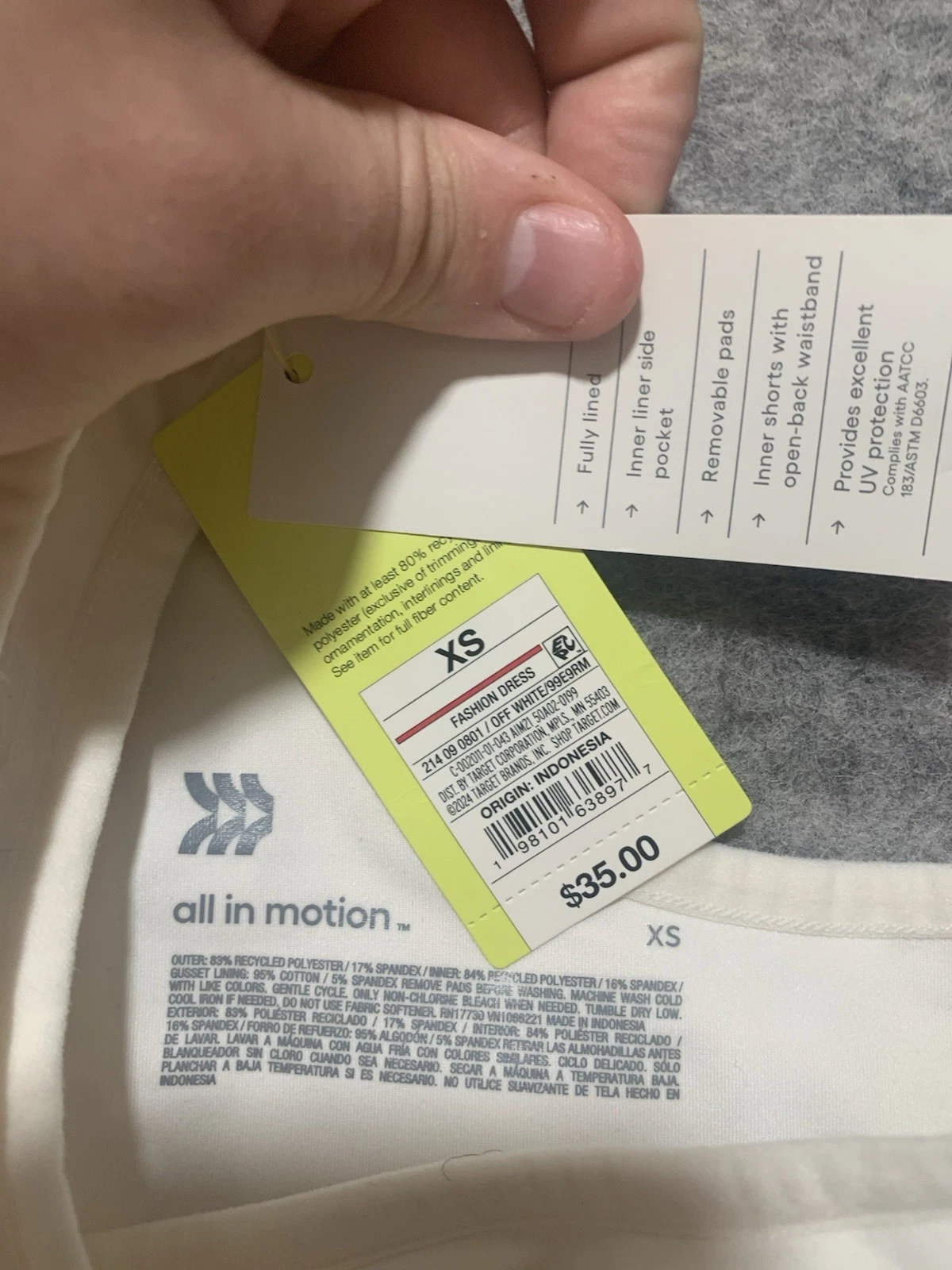 OFF WHITE Abito donna All in Motion taglia XS maglia racerback moda attiva bianco sporco 0544