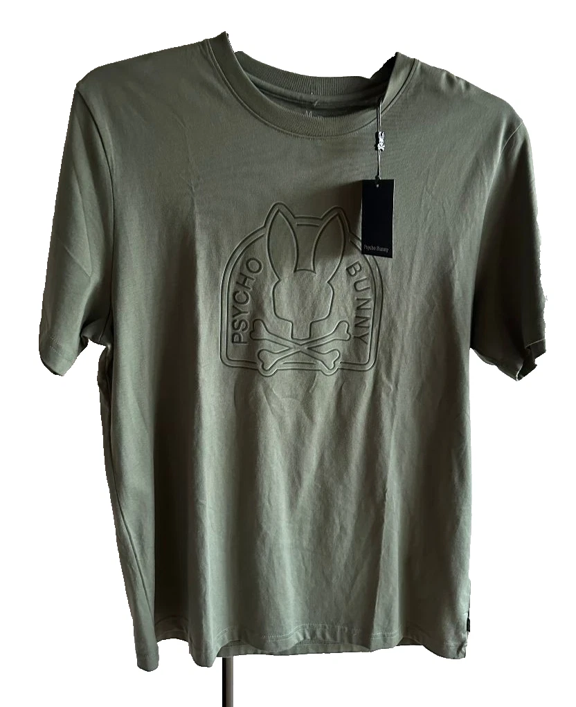 T-Shirt Psycho Bunny Uomo Taglia L Verde Brillante Collo A V Cotone Perù