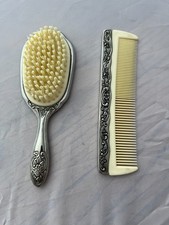 Vintage Silver Plated Hair Brush Comb Decorative Dresser Brush Mid-Century