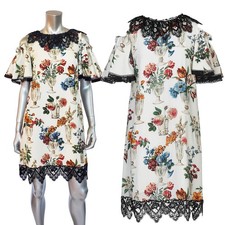 DOLCE & GABBANA DRESS FLORAL SIGNATURE COLD SHOULDER w LACE $2,475 sz IT 40 US 4