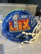 Philadelphia Eagles Superbowl 59 Champs Team Signed Blue Replica Helmet COA 40+