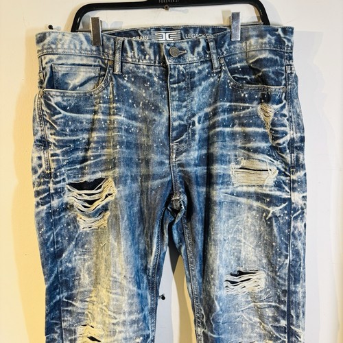 Jordan Craig Legacy Edition Jeans Mens 36x34 Blue Distressed Ripped Denim - Picture 2 of 12