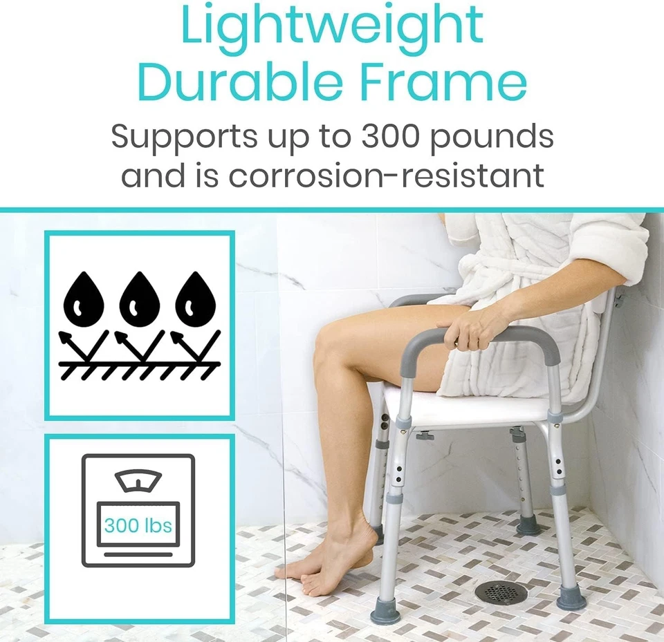 Silla de ducha Rose HealthCare con respaldo asiento de baño y brazos, altura ajustable Foto 3 de 4