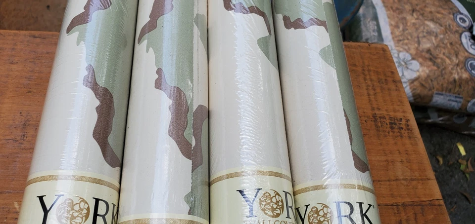 4 rollos de papel tapiz York verde camuflado NOS Foto 3 de 4