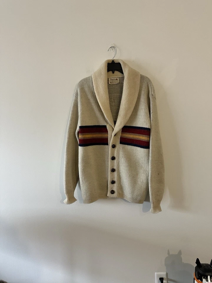 Vintage 70s Pendleton Western Wear Chief Joseph Wool Shawl Cardigan M Aztec - Image 2 of 4