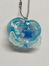 Watercolor light blue heart keychain resin transparent sparkle adult cute Note: