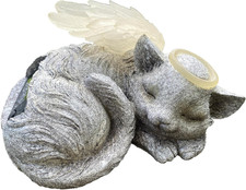 Solar Powered Cat Angel Pet Memorial Tombstone Statue, Big Resin Cat Statue with