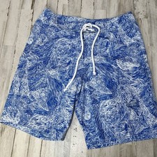 Abercrombie Fitch Swim Board Trunks Mens Sz M Blue Hawaiian Floral Fish Pocket
