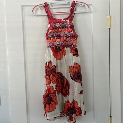 Maaji Floral Smocked Open Back Sundress Red White Sleeveless Mini Dress