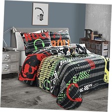 Rock N Roll Full/Queen Roll Reversible 5 Piece Quilt Set, Full  Reversible