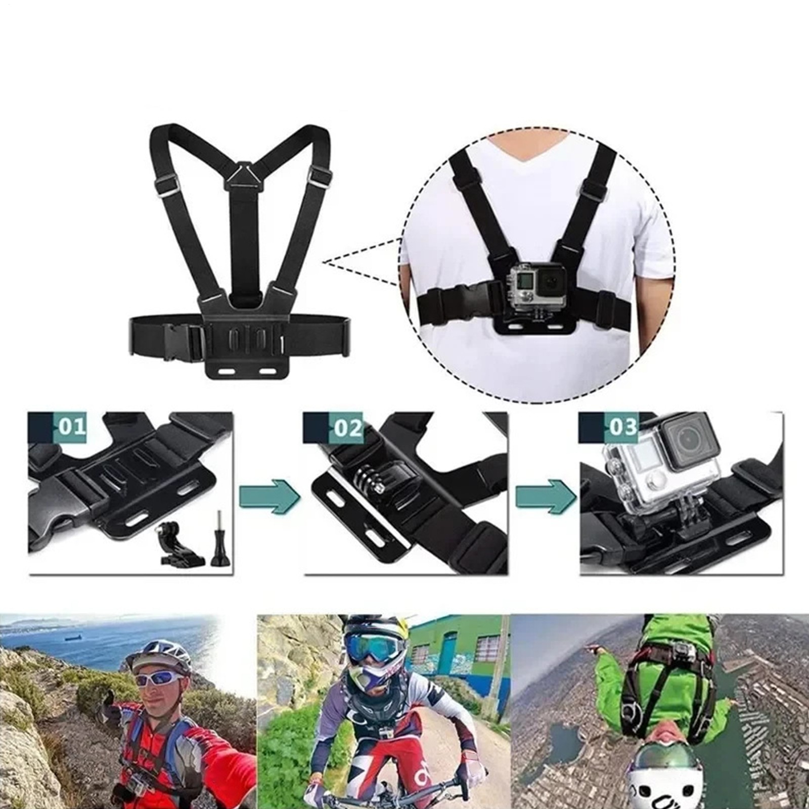 Chest Mount Harness Strap Adjustable Action Camera Chest Strap Harness 