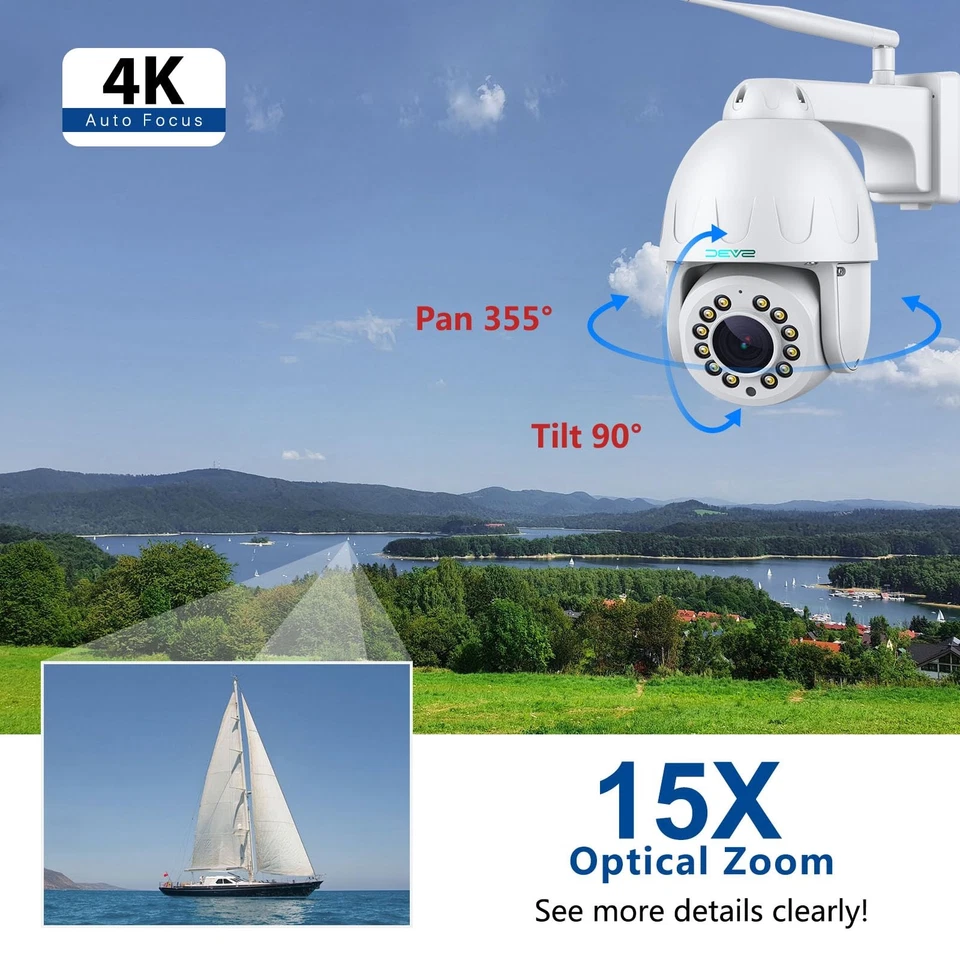 4K PTZ WiFi Camera Outdoor 15X Optical Zoom, Wireless IP Security Camera 8MP,... - Image 2 of 4