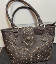 Shyanne Country Western Rhinestone Purse Gray Heart Zipper Studded Cowgirl Bling