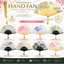 Bamboo Folding Hand Silk  Fan Japanese Floral Wedding Party Dance Summer UK Gift