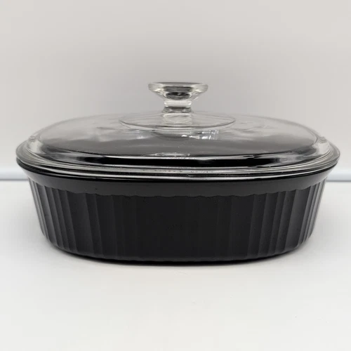 Vintage French Black Corning Ware F-2-B with PYREX Lid DC1.5C  2.8 Liter