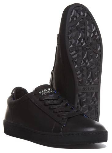 Replay Erik Mens Lace Up Low Cut Leather Sneaker In Black Size US 7 - 13 - Picture 5 of 12
