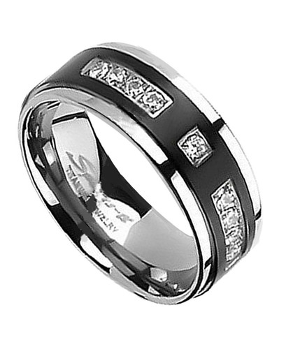 Men's Black Titanium AAA CZ Wedding Engagement Band Size 9-13 - Picture 2 of 7