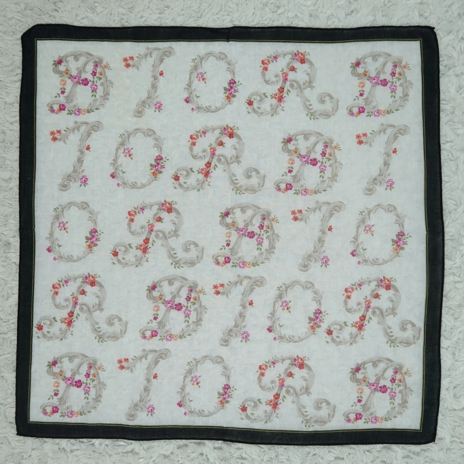 Foulard N90 Dior blanc noir fleurs coton foulards poche carré 18,5