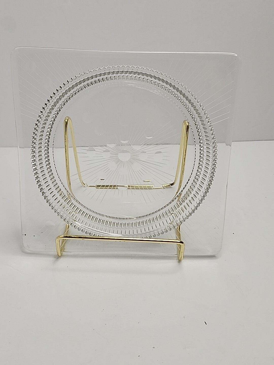 Square Glass Lucheon/ Salad Plates  With Lines and Dots Set Of 4 READ